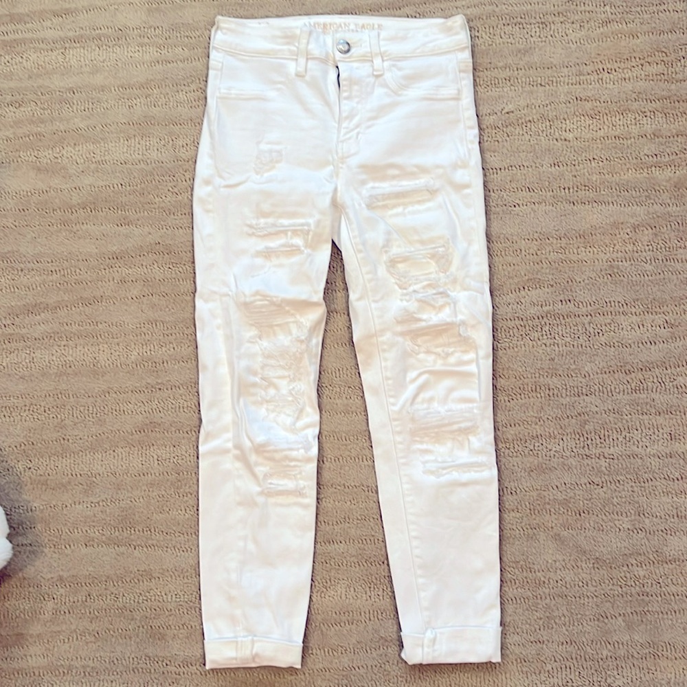 American Eagle Next Level Stretch white faux distressed jeans